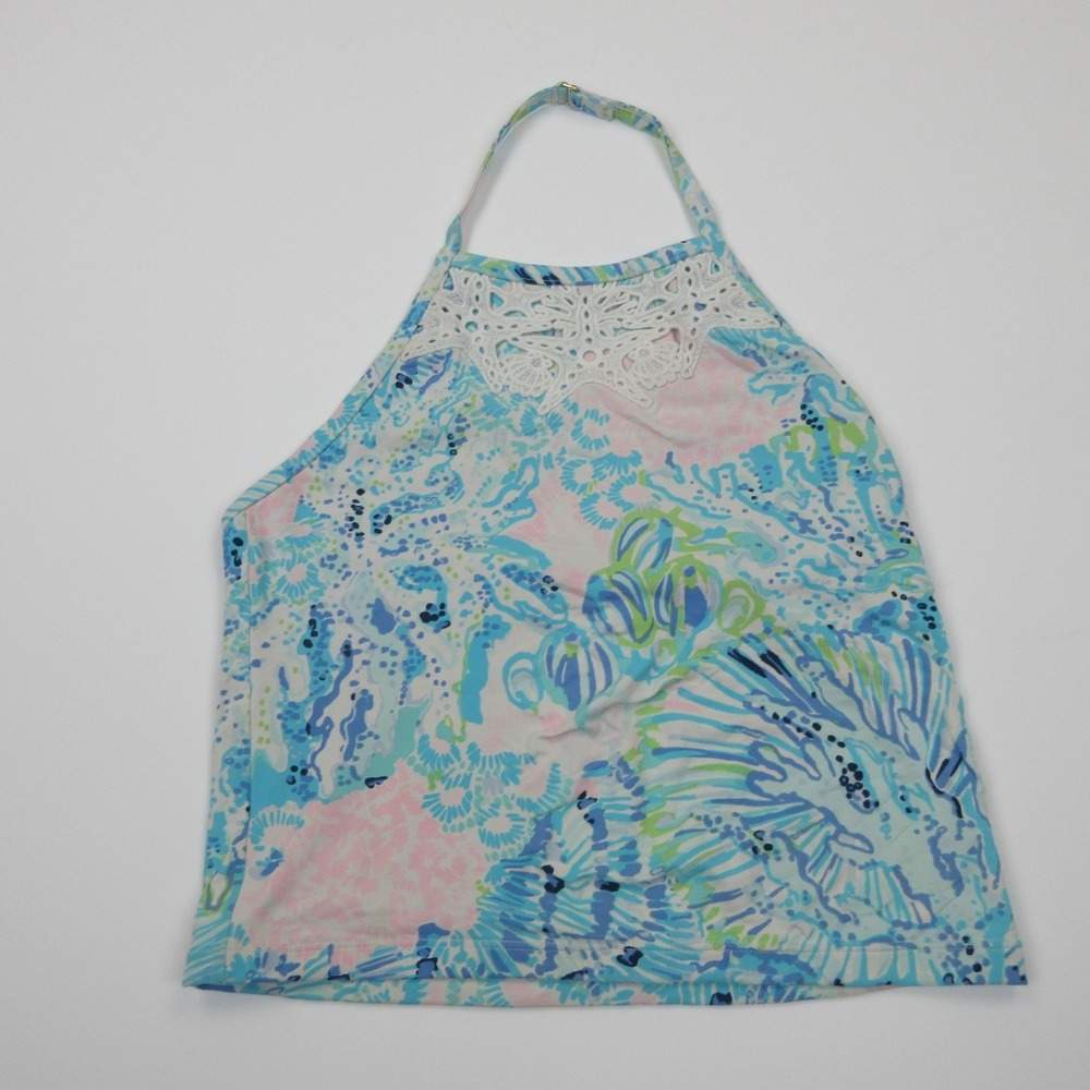 Lilly Pulitzer Tankini Swimsuit Top girls size 12 Tropical Floral Crochet Halter